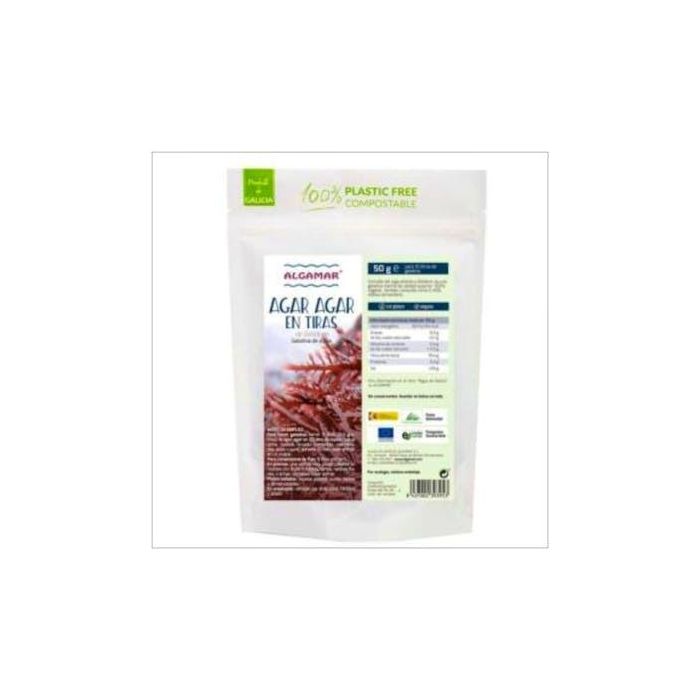 ALGAMAR Alga Agar Agar en Tiras 50g – Gelatina Marina 100% Vegetal, Sabor Neutro, Sin Gluten, para Postres y Platos Salados