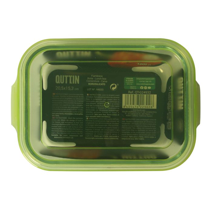 Fiambrera rectangular con tapa verde 20.5 x 15.3 cm Quttin (6 Unidades) 3 Fiambrera rectangular con tapa verde 20.5 x 15.3 cm Quttin (6 Unidades) 3