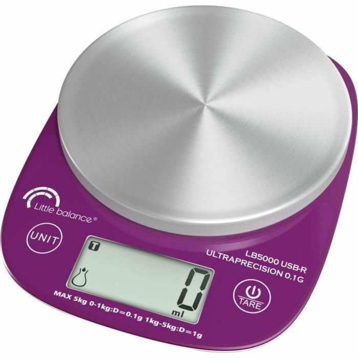 Little Balance LIT3760240784654 Báscula de Cocina Digital LB 5000 Pro Acero Inoxidable Ultraprecisión USB Reparable