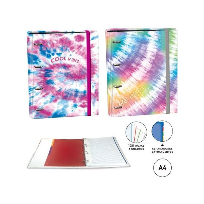 Senfort Carpeta Anillas 4 X 30 mm Ringbook C-Recambio 120H A4 4 Bandas Color 4 Separadores Tie Dye Surtido