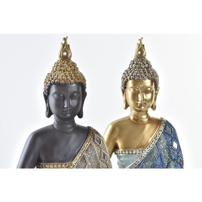 Figura Decorativa DKD Home Decor Azul Dorado Marrón Buda Oriental 20 x 11 x 29 cm (2 Unidades) 2