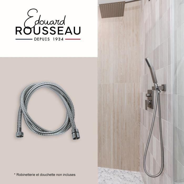 Edouard Rousseau ROU3047404026110 Manguera de Ducha con Tuercas Metálicas, Engarces de Seguridad, 2m, Mango de Acero Inoxidable Cromado 1