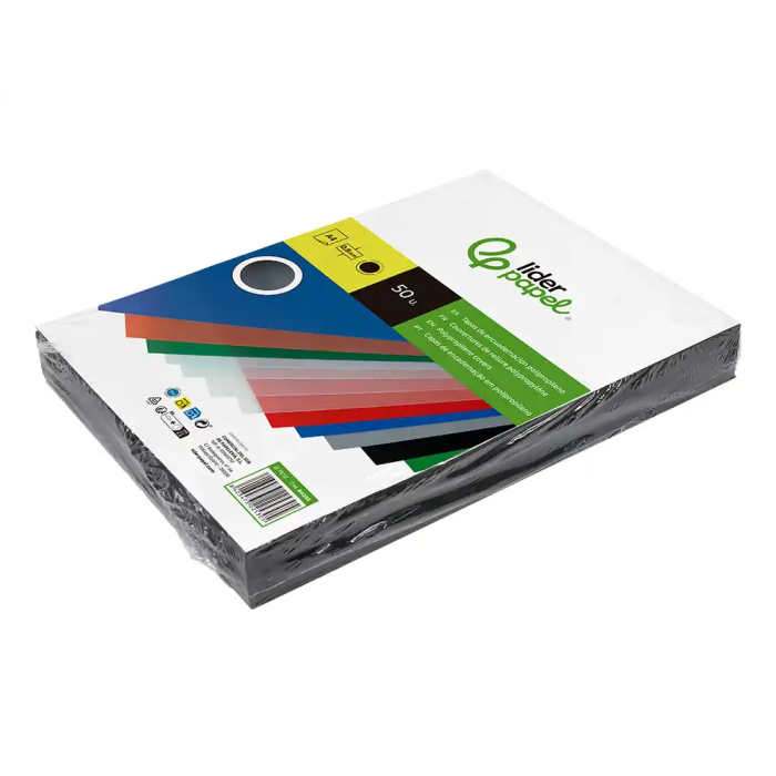 Liderpapel Tapa Encuadernacion Polipropileno Din A4 0.8mm Negro Opaco Paquete 50 Unidades 4
