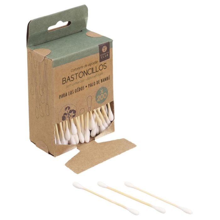 Cosmetic Club Juego de 200 Bastoncillos Oído Bambú Ecológicos Dispensador Cartón 7.5cm 2 Cosmetic Club Juego de 200 Bastoncillos Oído Bambú Ecológicos Dispensador Cartón 7.5cm 2