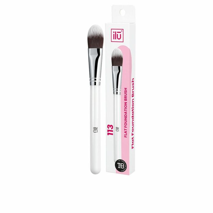Ilû #113 Brocha de Maquillaje Plana para Base Foundation. Cerdas Sintéticas Taklon Piel Sensible, Facial y Mascarillas 1 u