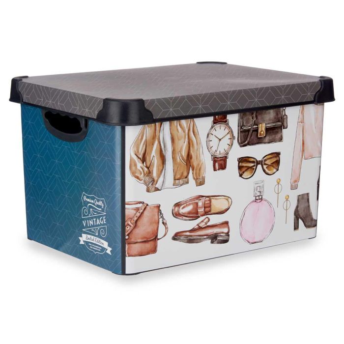Kipit Caja Plástico 22L Estampado Vintage con Asa 30x23.5x40 cm (Set de 12) 1