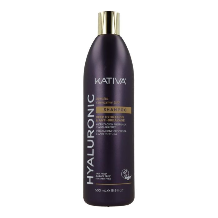 Kativa Champú con Ácido Hialurónico, Queratina y Coenzima Q10 para Nutrición, Reparación e Hidratación del Cabello 500ml