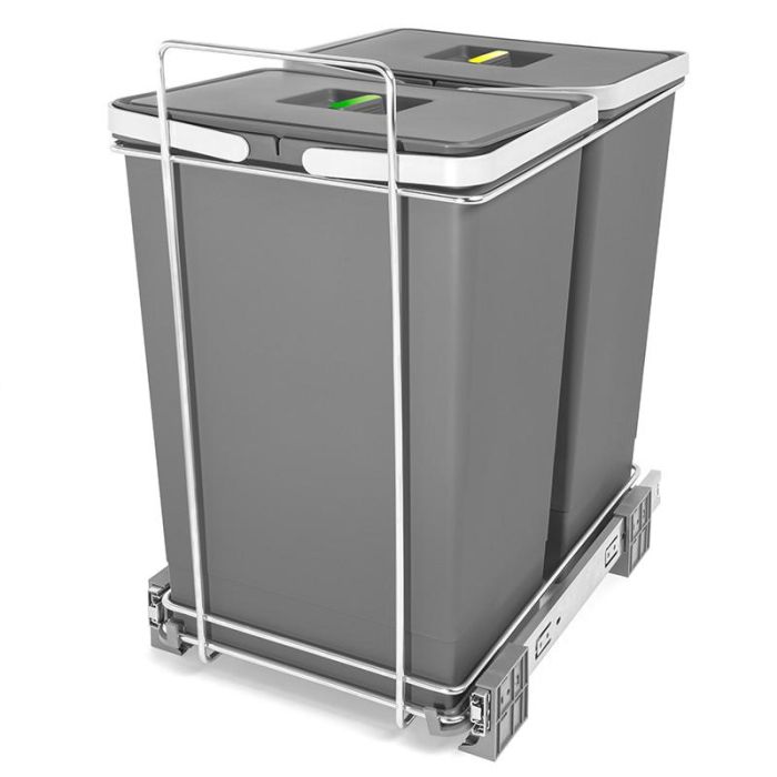 HERRAJES ALK Cubo Basura Reciclaje Ecofil Antracita Doble 2 Contenedores 24L (48L Total) Extracción Total Mueble Cocina Termoplástico