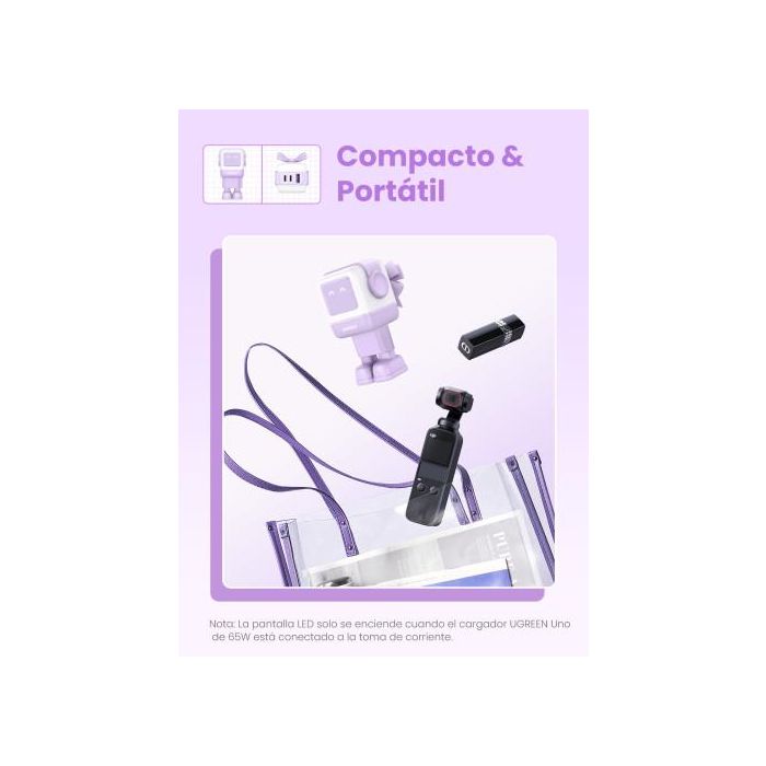 UGREEN 35291 Cargador Nexode RG 65W GaN 3 Puertos USB C/A Carga Rápida, Pantalla LED, Rosa 11