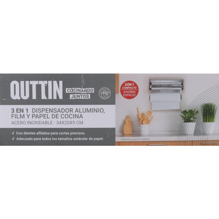 Quttin Dispensador de Aluminio, Film y Papel - 20 cm Ancho x 7 cm Alto x 34 cm Largo (6 Unidades) 1
