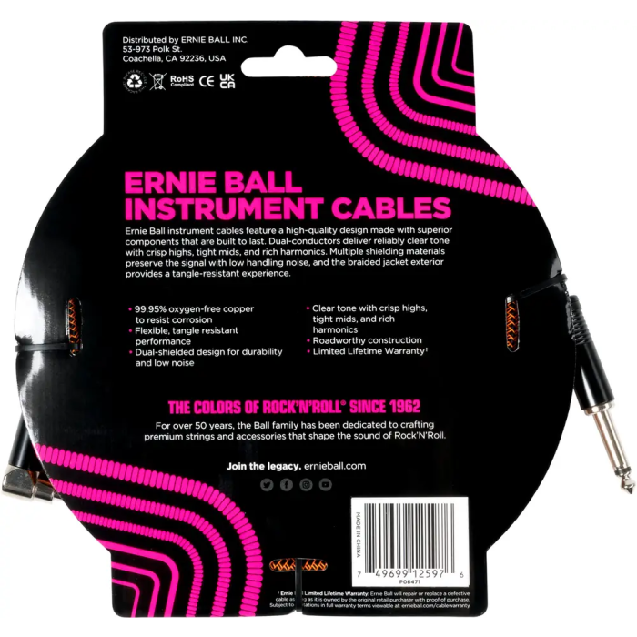 Ernieball Cable para Instrumento Trenzado Jack-Jack 5.5 M Naranja / Negro 1 Ernieball Cable para Instrumento Trenzado Jack-Jack 5.5 M Naranja / Negro 1