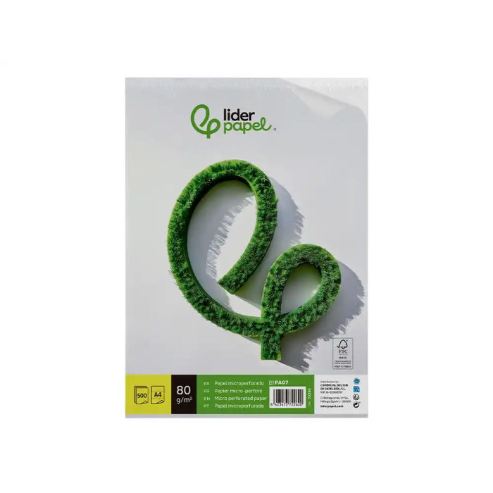 Liderpapel Papel A4 80g/m2 Microperforado Liso Blanco para Fotocopiadora, Paquete de 500 Hojas 1