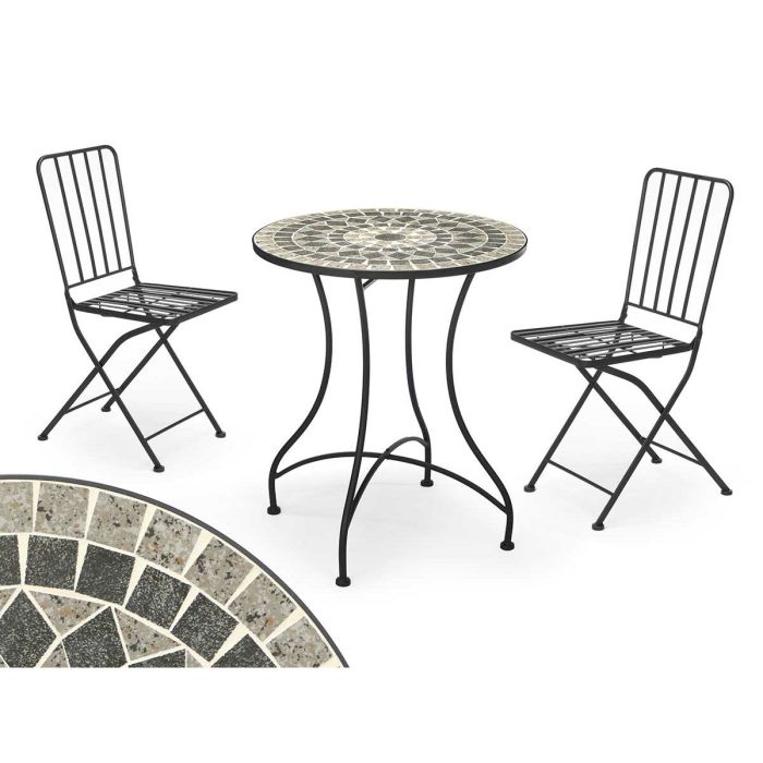 Mesa con 2 sillas Ibergarden Mosaico-Forja Negro Gris