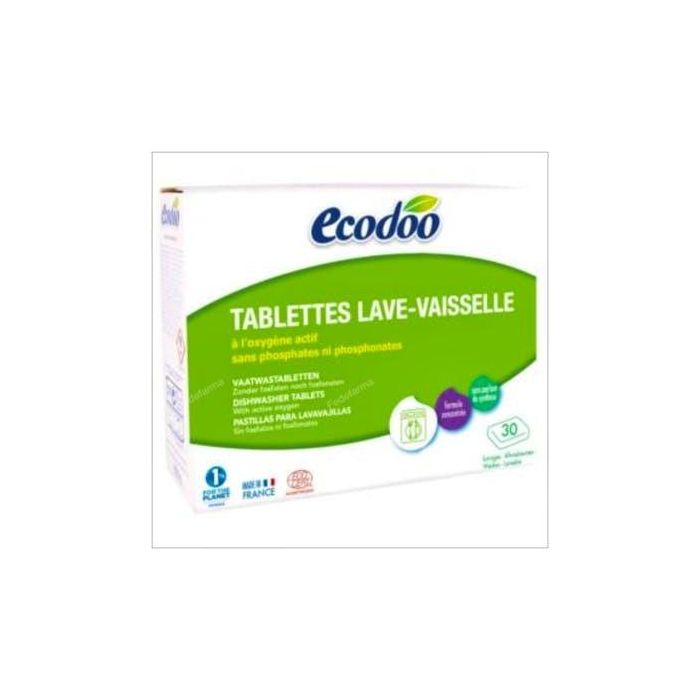 ECODOO Pastillas Lavavajillas Sin Fosfatos y Oxígeno Activo para Máquina - Limpia, Desengrasa y Da Brillo - 30 Unidades