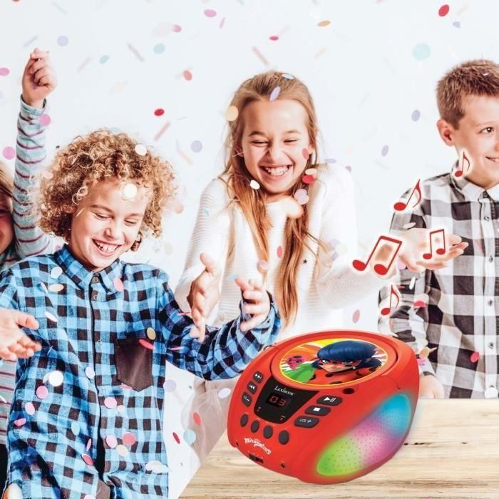 Lexibook Reproductor de CD Bluetooth 5.0 Portátil Miraculous - Luces LED Multicolores, Compatible CD/CD-R/CD-RW, Entrada Micrófono 2