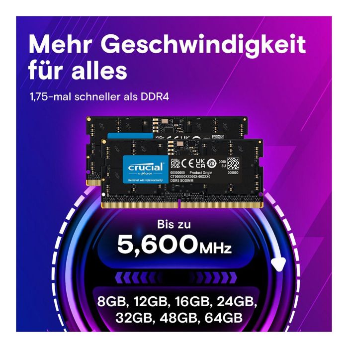 Crucial Memoria RAM DDR5 64GB SODIMM 5600MHz CL46 (PC5-44800) 1.1V On-die ECC para Portátil - Módulo de Actualización Color Negro 2 Crucial Memoria RAM DDR5 64GB SODIMM 5600MHz CL46 (PC5-44800) 1.1V On-die ECC para Portátil - Módulo de Actualización Color Negro 2