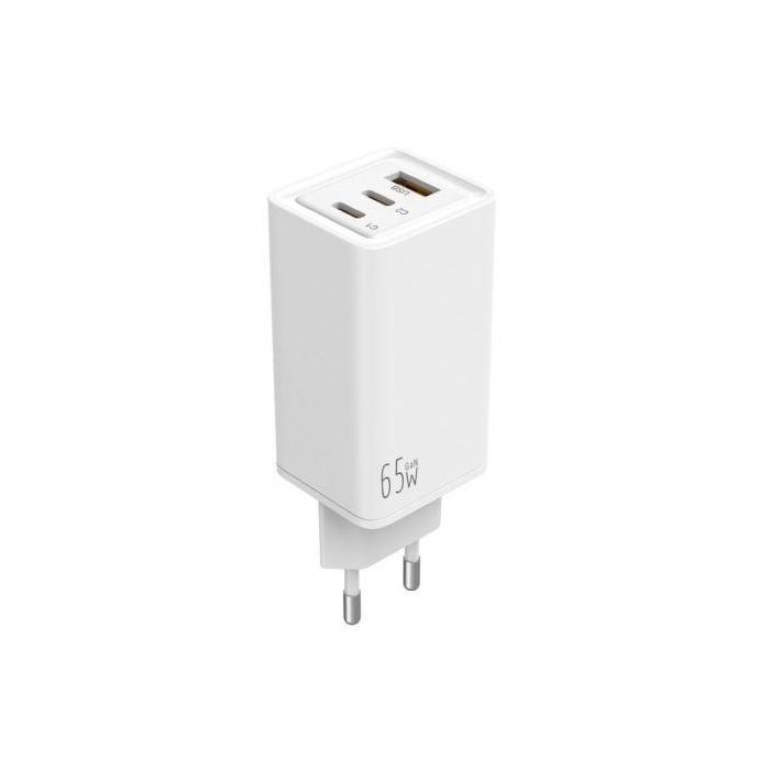 Leotec LECSPH65W3W Cargador de Pared GaN 65W con 2 USB-C y 1 USB-A para Carga Rápida Universal de hasta 3 Dispositivos