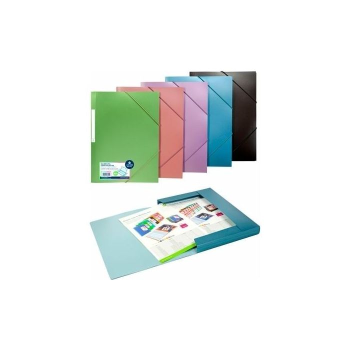 Carchivo Carpeta Metal Tres Solapas Gomas A4 Polipropileno Rosa Metalizado