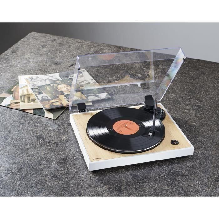 THOMSON TT301 - Tocadiscos de diseño de 33 y 45 rpm - Cabezal de reproducción Audio-Technica AT3600L - Madera y blanco 4 THOMSON TT301 - Tocadiscos de diseño de 33 y 45 rpm - Cabezal de reproducción Audio-Technica AT3600L - Madera y blanco 4