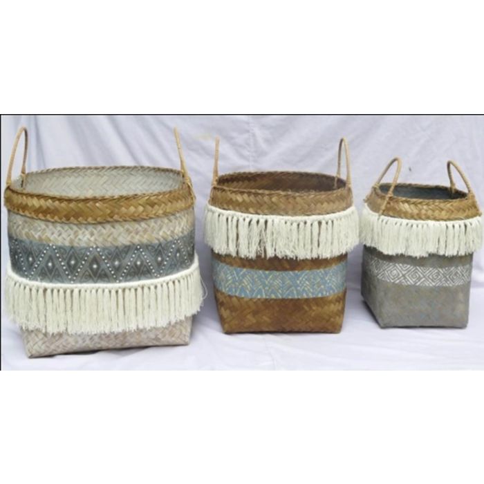 Cesta Balines DKD Home Decor Gris Blanco 49 x 57 x 49 cm Set de 3