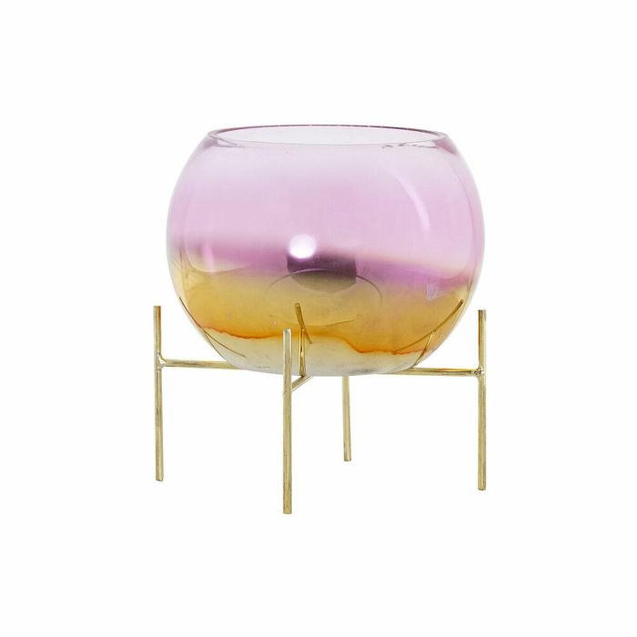 DKD Home Decor Portavela Glam Metálico y Cristal, Color Rosa Dorado, Dimensiones 19x19x20.5 cm