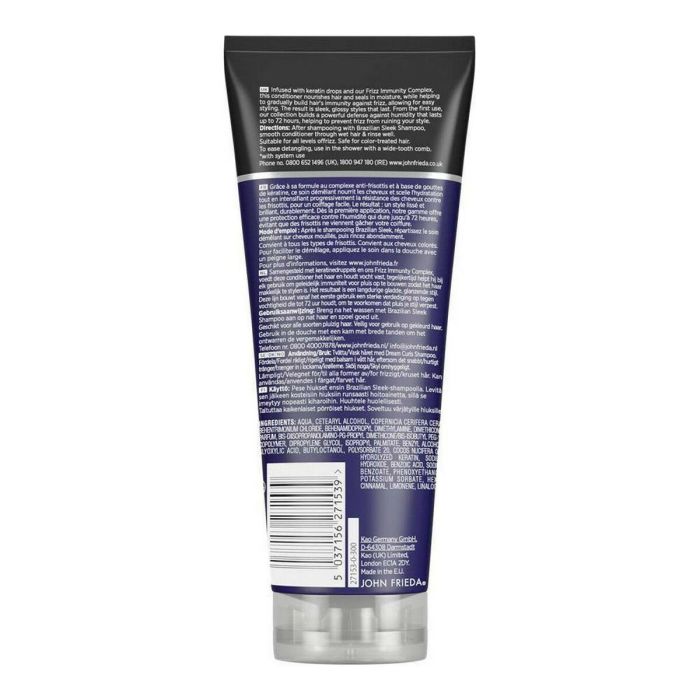 John Frieda FRIZZ-EASE Brazilian Sleek Acondicionador Antiencrespamiento y Alisador con Queratina para Cabello Liso 250 ml 1