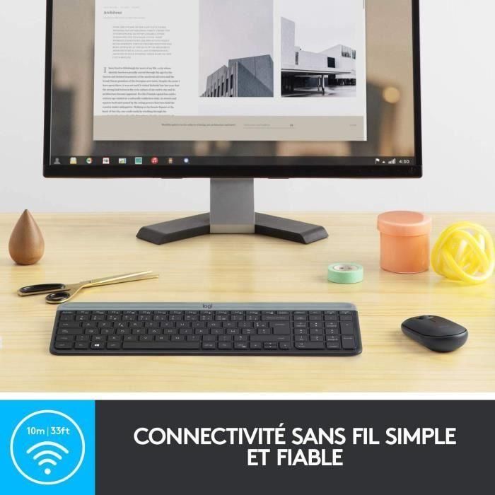 Logitech - MK470 Ultra-Slim Wireless Keyboard + Mouse y Silent Wireless System - Diseño compacto y plano - Receptor USB de 2,4 GHz 3