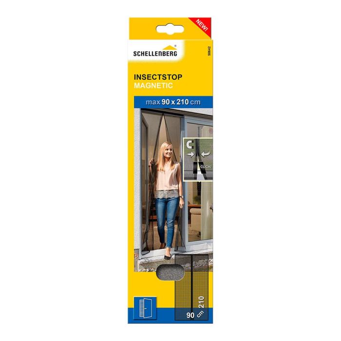 Schellenberg Mosquitera magnética antracita 90x210cm, fácil montaje sin taladrar 1