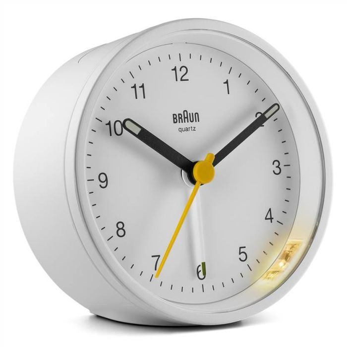 Braun BC-12-W Reloj Despertador Clásico Analógico Blanco con Movimiento Silencioso y Luz de Fondo 1