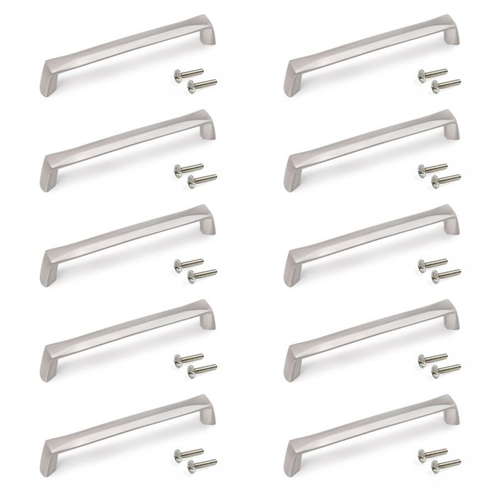 Emuca Lote de 10 tiradores para mueble Cantón, L142mm, intereje 128mm, Zamak, Níquel satinado