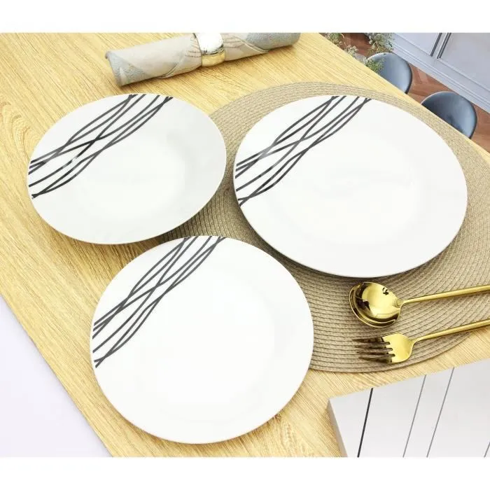 ETNICA Servicio de Porcelana 18 Piezas Blanco - 6 Platos Llanos, 6 Hondos, 6 Postre - Compatible Microondas y Lavavajillas 4