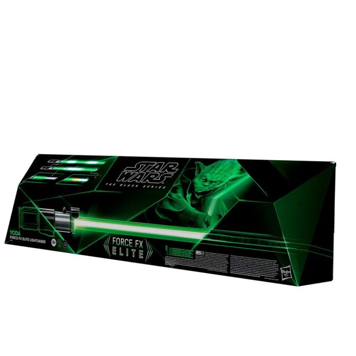 Hasbro Star Wars The Black Series Sable Luz Force FX Elite de Yoda con luces LED, efectos de sonido y base incluida 9