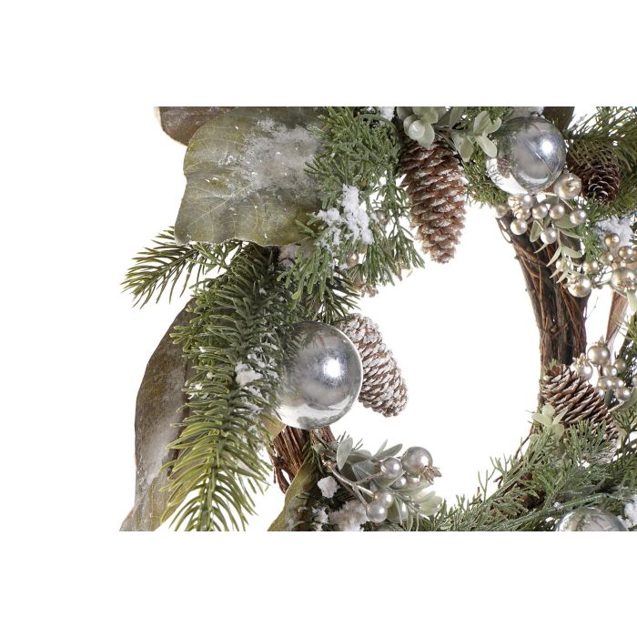 DKD Home Decor Corona de Navidad Alpina Nevado Verde Marrón PVC | 50 cm Diámetro | 10 cm Profundidad 1