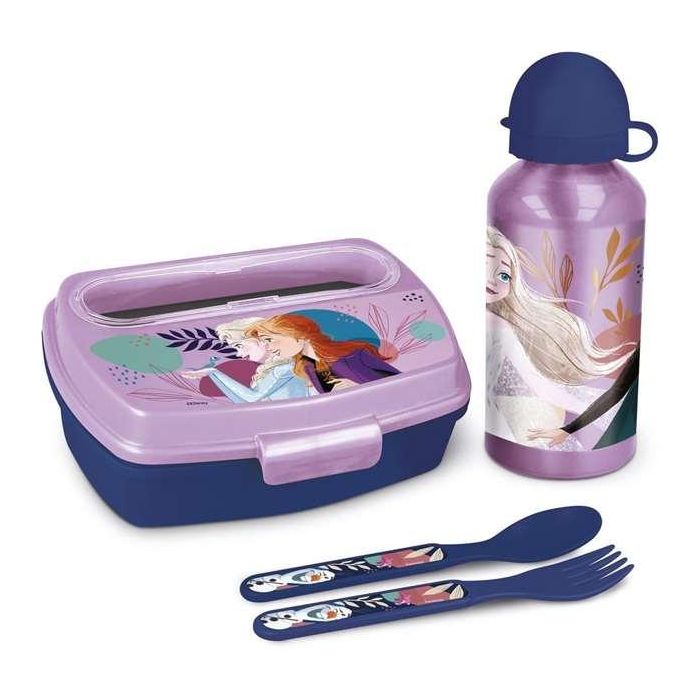 Set De Botella Portaliquidos Y Sandwichera Safta + Cubiertos Frozen Ice Magic 180x210x70 mm 1