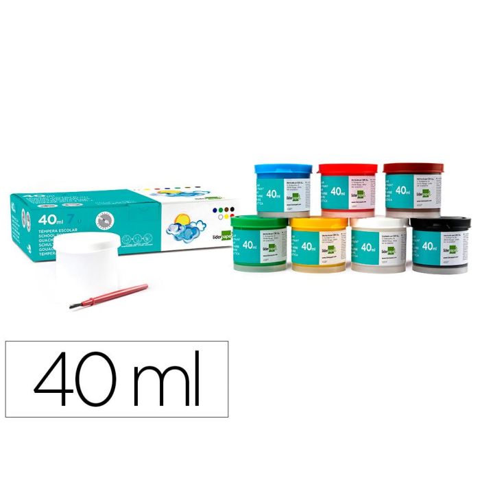 Tempera Liderpapel Escolar 40 mL Caja 7 Colores Surtidos + Pincel