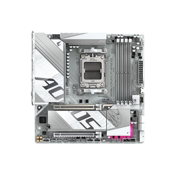 GIGABYTE B850M AORUS ELITE WIFI6E ICE Placa Base - Procesadores AMD Ryzen Serie 9000, 12+2+1 fases VRM digitales, hasta 8200MHz DDR5 (OC), 1xPCIe 5.0 + 1xPCIe 4.0 M.2, LAN 2.5, WiFi 7, USB 3.2 Gen 2 1