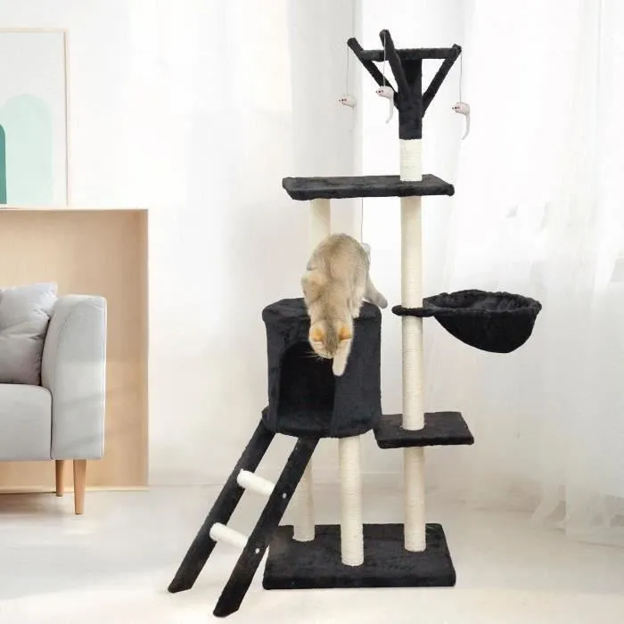JIPSY Árbol para Gatos Mediano con Nicho y Percha ALC14 Negro 79 x 34 x 138 cm 1