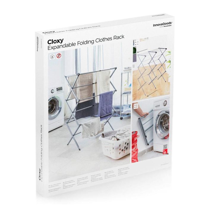 Tendedero Metálico Plegable y Extensible con 3 Alturas Cloxy InnovaGoods 11 barras 2 Tendedero Metálico Plegable y Extensible con 3 Alturas Cloxy InnovaGoods 11 barras 2