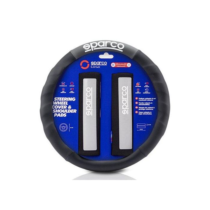 Sparco SPC1111KGR Funda Volante y Almohadillas Negro-Gris Polyester Antideslizante Lavable Universal Juego 2 Piezas 1 Sparco SPC1111KGR Funda Volante y Almohadillas Negro-Gris Polyester Antideslizante Lavable Universal Juego 2 Piezas 1