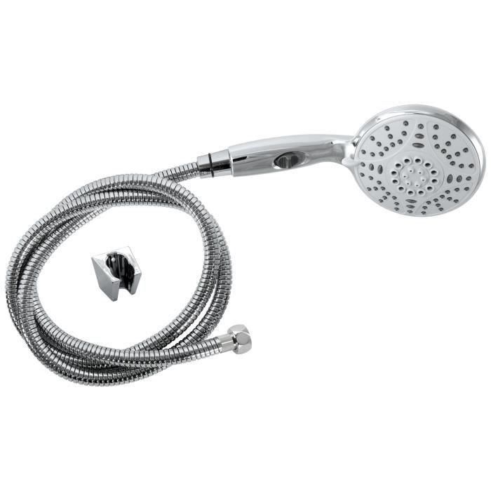 Edouard Rousseau Leptis Chrome - Ducha de Mano Flexible, 5 Chorros, Antical, Ahorro Agua, Cromada, 120mm, Extensible 1.5-2m Edouard Rousseau Leptis Chrome - Ducha de Mano Flexible, 5 Chorros, Antical, Ahorro Agua, Cromada, 120mm, Extensible 1.5-2m