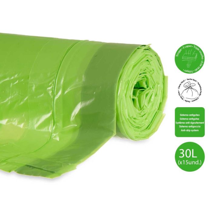 Bolsa Basura Autocierre Perfumada 30L 15Uds Verde Ibergarden 4X16CM (24 Unidades) 3 Bolsa Basura Autocierre Perfumada 30L 15Uds Verde Ibergarden 4X16CM (24 Unidades) 3