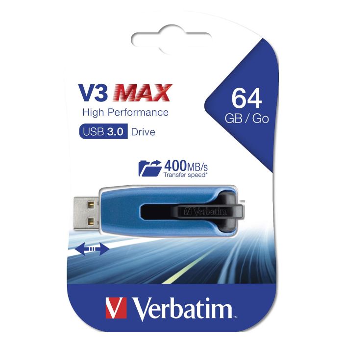 Verbatim V3 Max USB 3.2 Gen 1 de 64GB Azul Unidad de Memoria USB Tipo A Deslizable 4