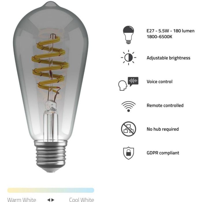 Hombli smarte Filament Glühbirne. ST64. E27. CCT. Smokey 2