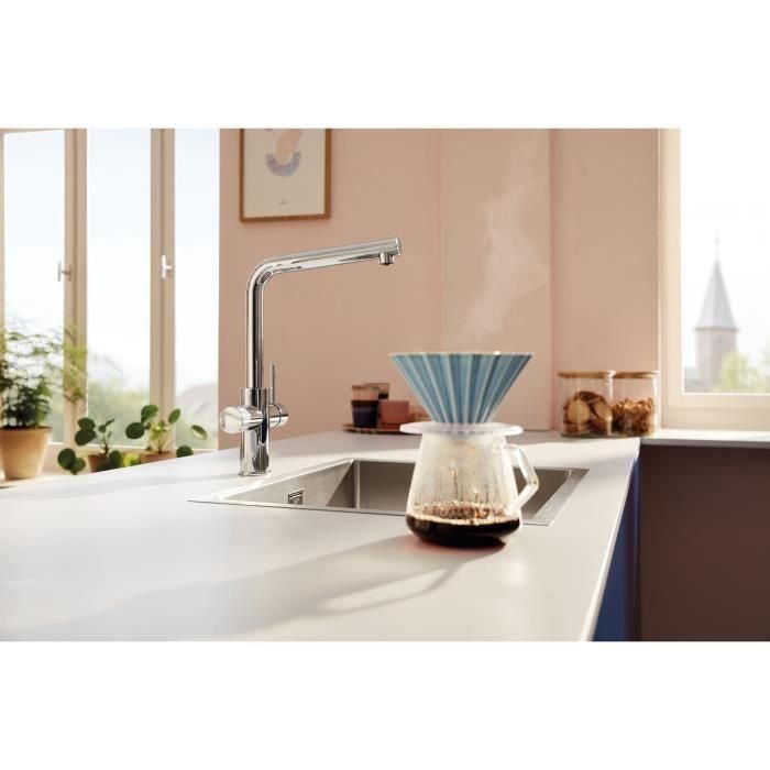 Grifo de cocina con filtro - Cromo - Filtración de agua - Caño alto en L - Rotación 150° - GROHE Blue Pure Minta - 30600000 1