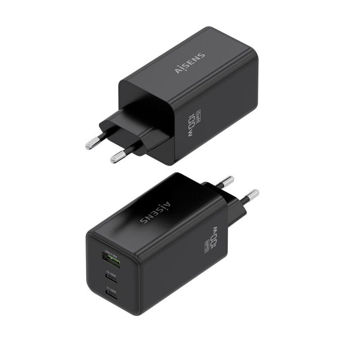 AISENS ASCH-100W3P052-BK Cargador GaN 100W 3 Puertos (2 USB-C, 1 USB-A) Carga Rápida Power Delivery Universal Negro 2 AISENS ASCH-100W3P052-BK Cargador GaN 100W 3 Puertos (2 USB-C, 1 USB-A) Carga Rápida Power Delivery Universal Negro 2