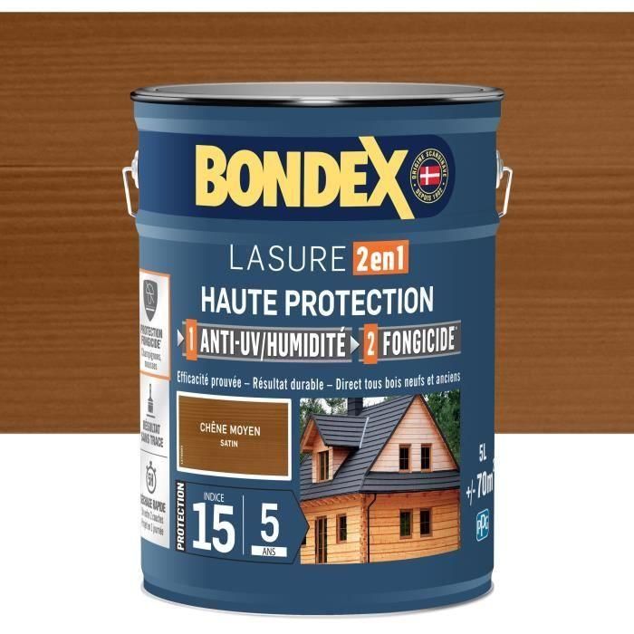 Tinte 2 en 1 Alta protección - Roble satinado medio - BONDEX - 5 L Tinte 2 en 1 Alta protección - Roble satinado medio - BONDEX - 5 L