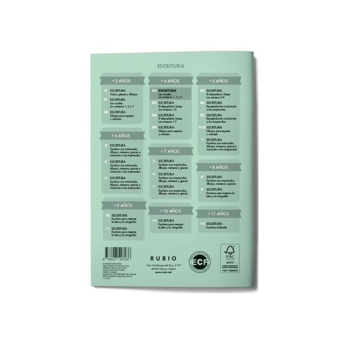 Rubio Cuaderno Caligrafía Nº 02 para Desarrollo de Destrezas Motrices y Lenguaje Escrito Certificado FSC 15x213x155 mm 2