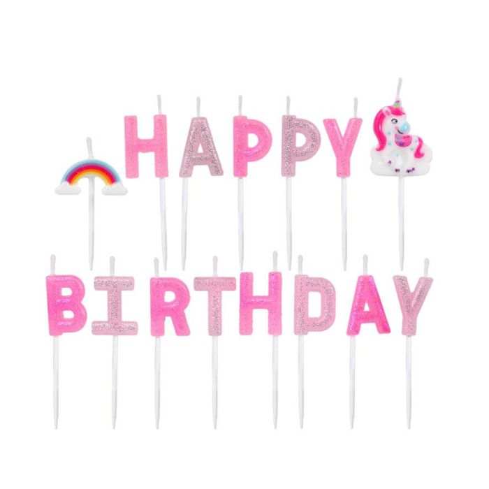Set de Velas Happy Birthday Unicornio Multicolor para Decoración