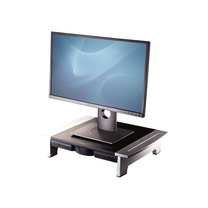 Fellowes Soporte ajustable para monitor TFT/CRT Office Suites, ergonómico, con bandeja, eleva 100-150mm, soporta 36kg