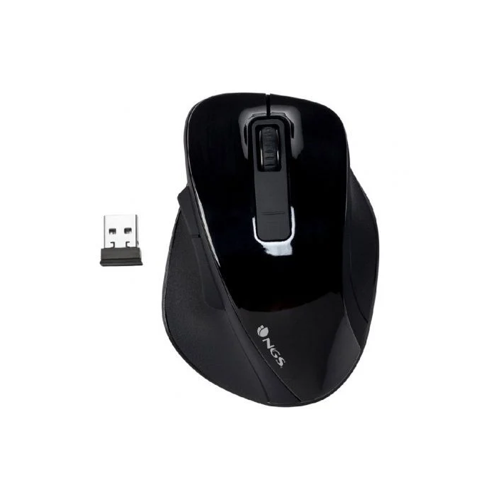 NGS Bow Ratón Inalámbrico RF 2.4 GHz, Sensor Óptico Avanzado, 800-1600 DPI, 5 Botones + Scroll, Diseño Ergonómico para Diestros, Negro Brillante 2